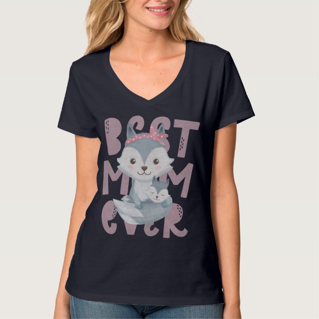 Grått Fox Mamma och Unge - Bästa Mamma någonsin T- T Shirt (Framsida)