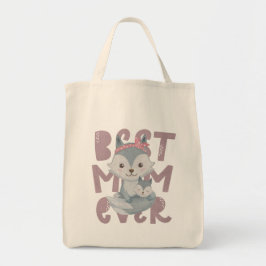 Grått Fox Mamma och Unge - Bästa Mamma någonsin, T Tygkasse