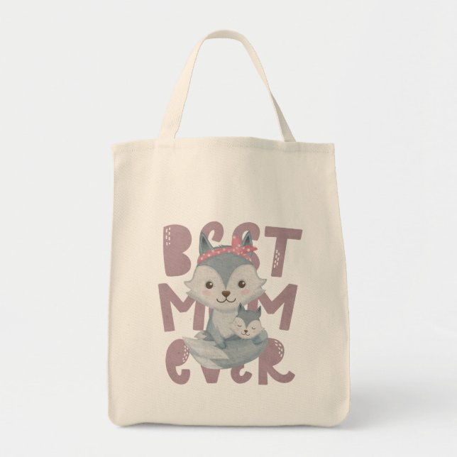 Grått Fox Mamma och Unge - Bästa Mamma någonsin, T Tygkasse (Framsidan)