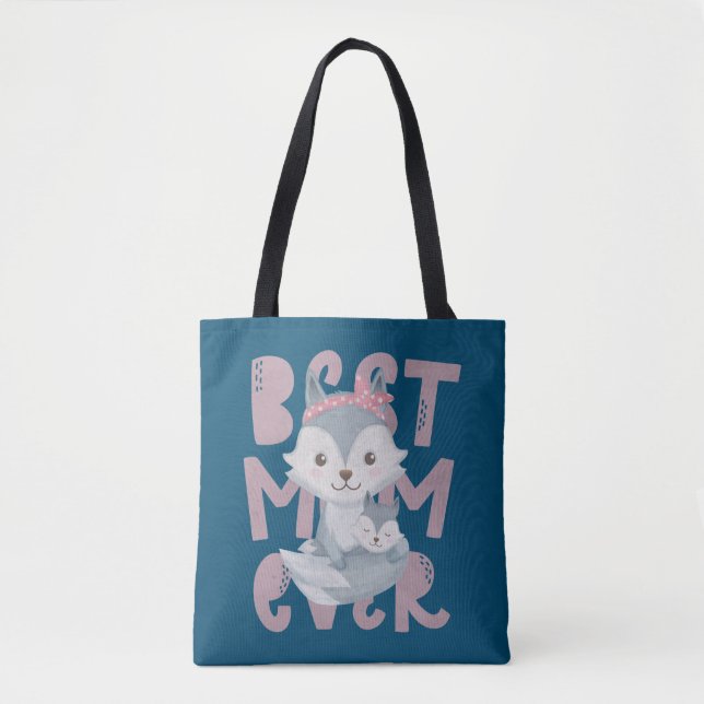 Grått Fox Mamma och Unge - Bästa Mamma någonsin Tygkasse (Framsida)