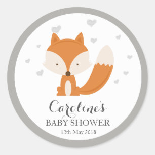 Grått Fox Woodland Kärlek Heart Baby Shower  Runt Klistermärke