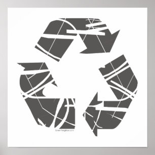 Grått Fractured Recycling Sign Poster