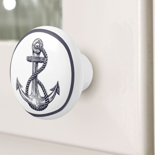 Grått Frakt Anchor för Nautisk kuststrupe Knopp (Nautical Coastal Beach House Grey Ship Anchor Ceramic Knob)