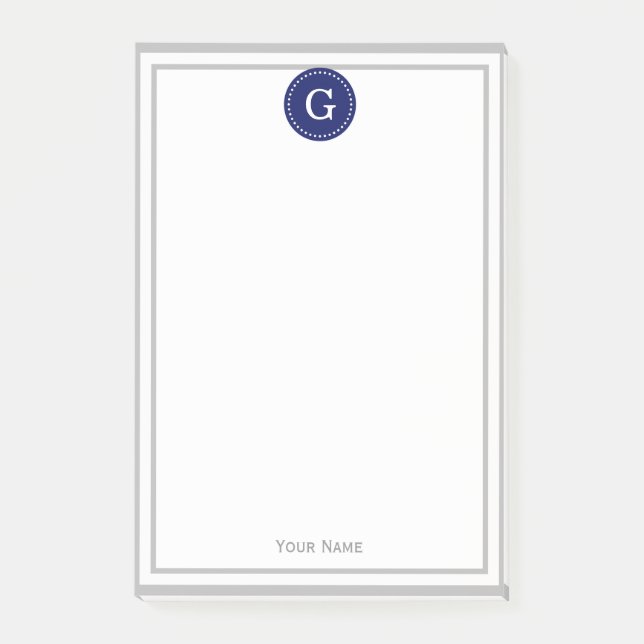 Grått Framad rund marin 1 I monogram Post-it Block (Framsida)