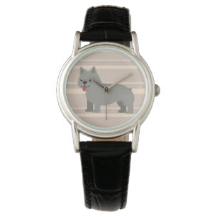 Grått Fransk Bulldog, Beige Stripe Armbandsur