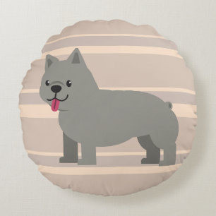 Grått Fransk Bulldog, Beige Stripe Rund Kudde
