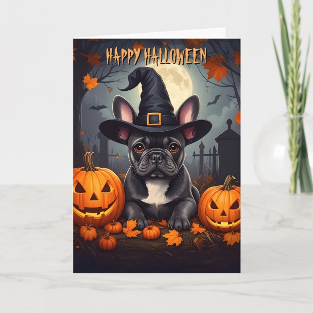 Grått Fransk Bulldog Halloween Kort (Framsida)