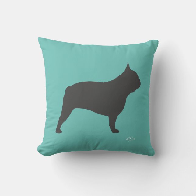 Grått Fransk Bulldog Silhouette Frenchie Hund Teal Kudde (Framsida)