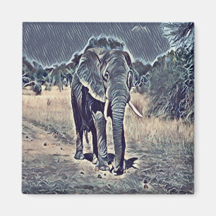 Grått gammal elefant som går magnet