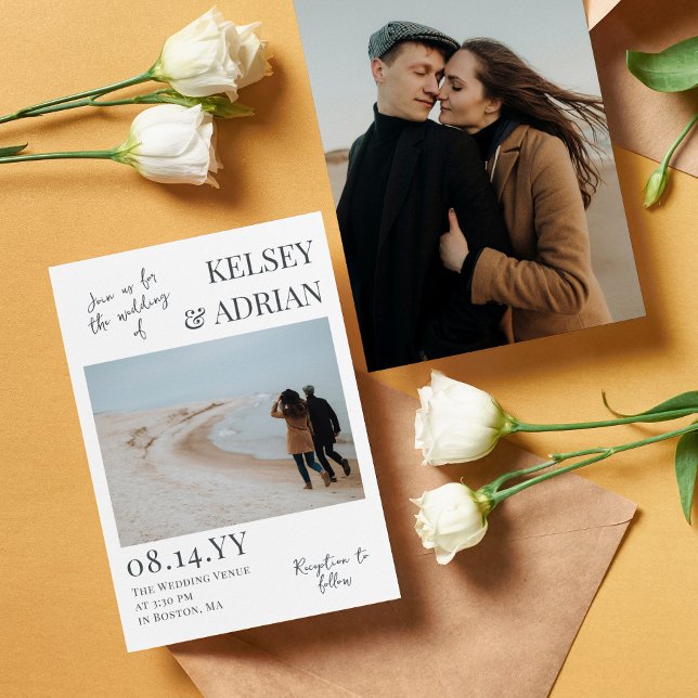 Grått Går med oss Modern Typografi Photo Bröllop Inbjudningar (Skapare uppladdad)