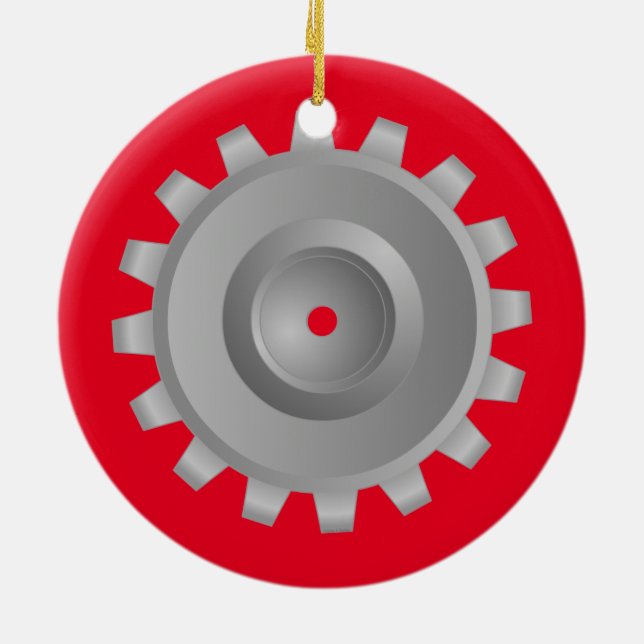 Grått Gear Julgransprydnad Keramik (Baksidan)