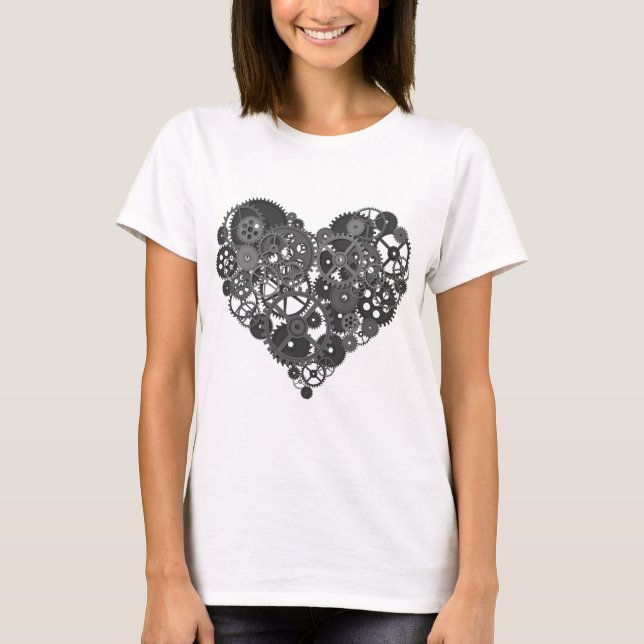 Grått Gears Heart Tee Shirt (Framsida)