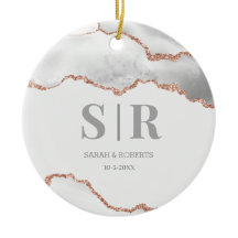 Grått Geode Agate Par Monogrammed jul