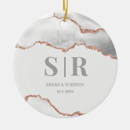 Grått Geode Agate Par Monogrammed jul Julgransprydnad Keramik