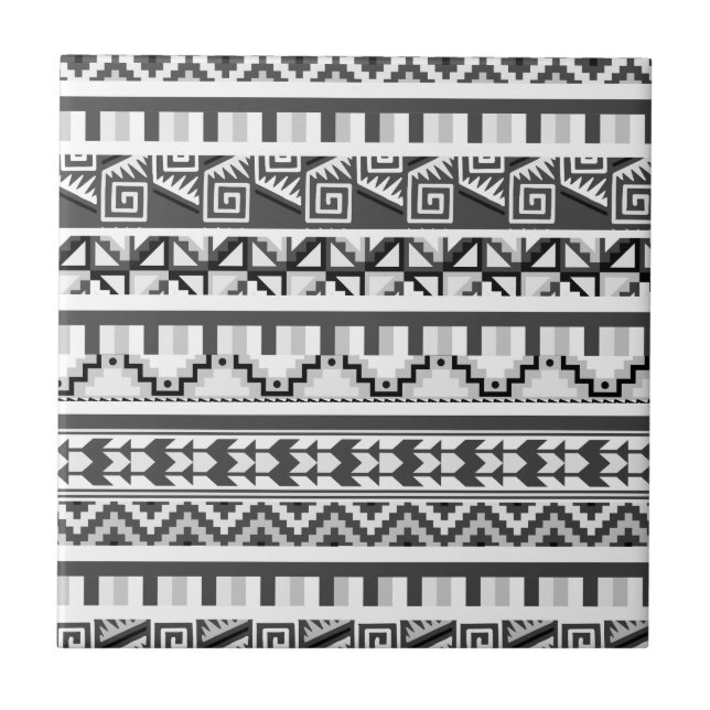 Grått Geometric Abstrakt Aztec Tribal Print Mönste Kakelplatta (Framsidan)