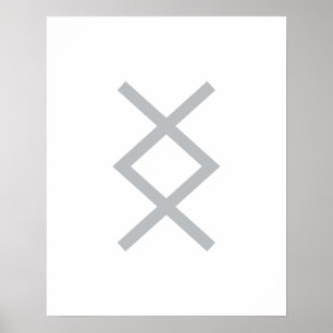 Grått Geometric Inguz (The God Ing) Viking Rune Poster