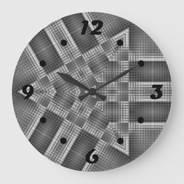 Grått Geometric Mönster Stor Klocka (Framsida)
