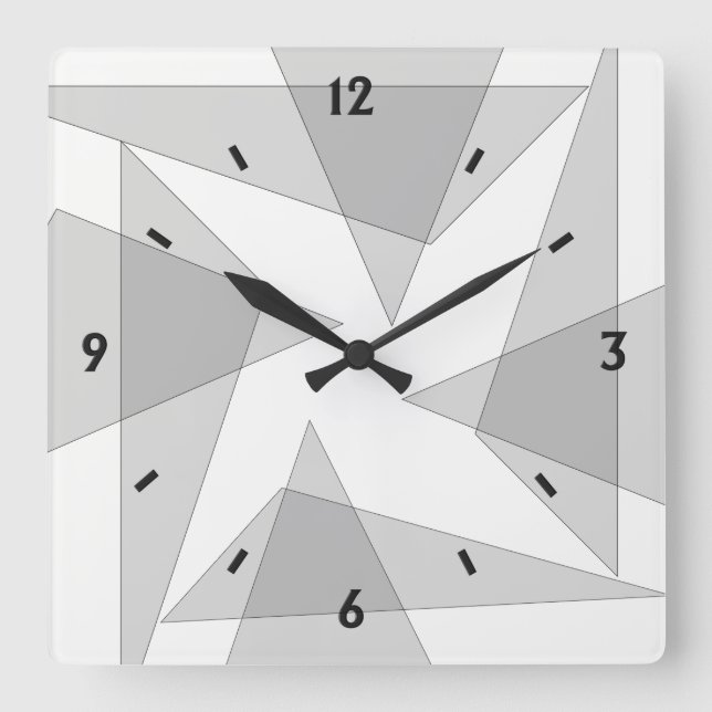 Grått Geometric Wall Clock Fyrkantig Klocka (Framsida)