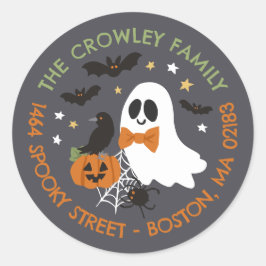 Grått Ghost Raven Halloween Family Returadress Runt Klistermärke