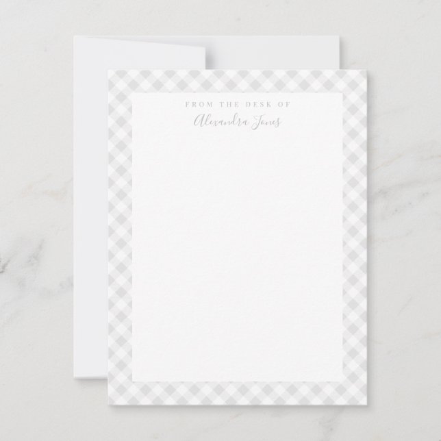 Grått Gingham Check Personal Stationery Note Card Tack Kort (Framsida)