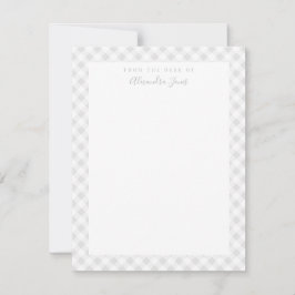 Grått Gingham Check Personal Stationery Note Card Tack Kort