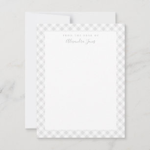 Grått Gingham Check Personal Stationery Note Card Tack Kort