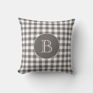 Grått Gingham Mönster Anpassningsbar Monogram Kudde