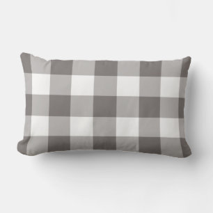Grått Gingham Mönster Checkered Lumbarkudde