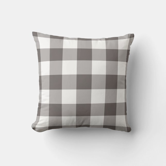 Grått Gingham Mönster Kudde (Framsida)