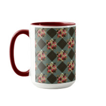 Grått Gingham och Burgundy Blommigt Land