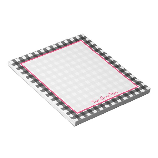 Grått Gingham Personlig Anteckningsblock (Vinklad)