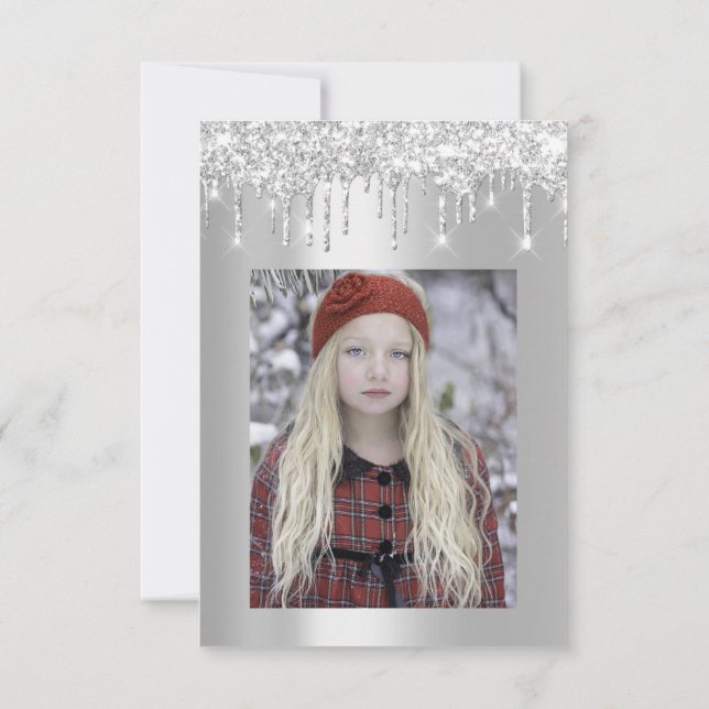 Grått Glitter Drips Silver Möhippa Sweet 16th Spar Inbjudningar (Baksida)