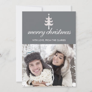 Grått God jul fotoplatta kort med Träd