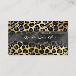 Grått Gold Foil Leopard Brush Stroke Visitkort