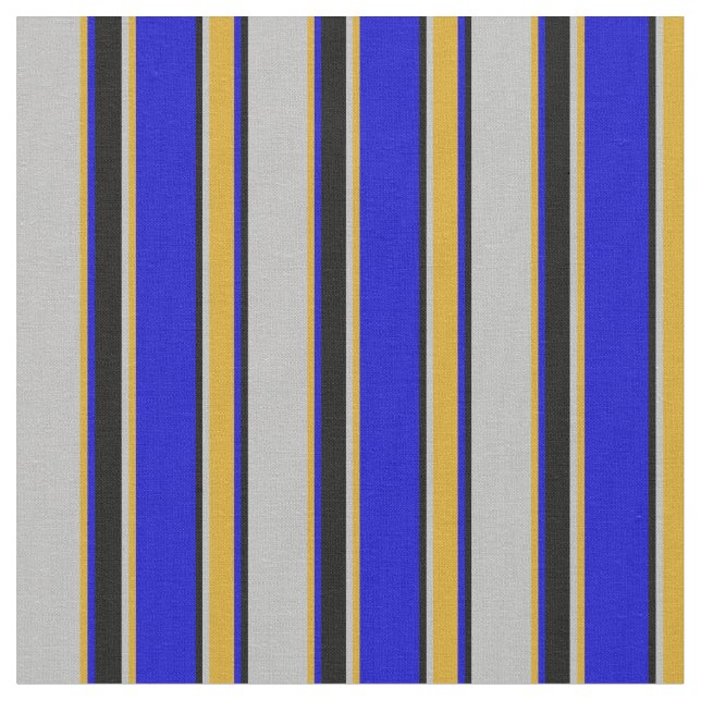 Grått, Goldenrod, Blue och Black Lining Mönster Tyg (Närbild)