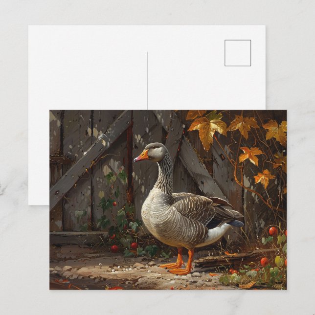 Grått Goose i Barnyard Vykort (Fram/baksida)