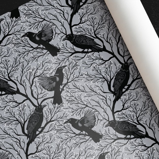 Grått Gothic Winter Berry Ravens jul Presentpapper (Skapare uppladdad)
