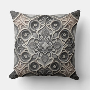 Grått Gradient Mandala Mönster: Serene Mosaic Art Kudde