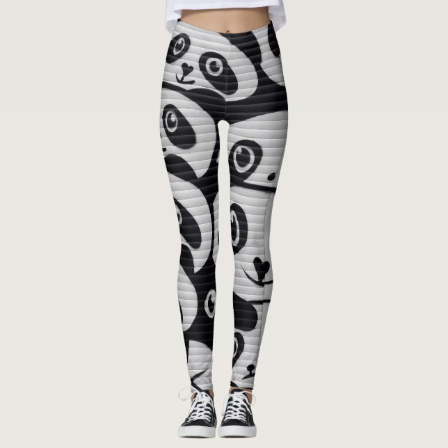 Grått Graffiti Panda leging Leggings (Framsida)