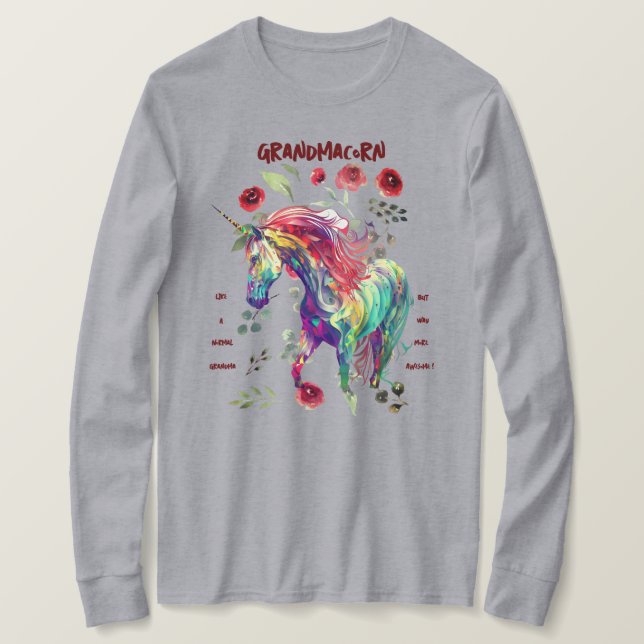 (Grått) Grandma Unicorn T Shirt (Design framsida)