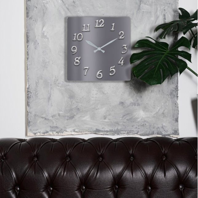 Grått Graphite Metallic Minimal Silver Arabiska nu Fyrkantig Klocka (FlorenceK Studio Designed in Italy )