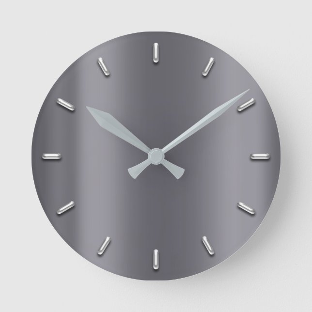 Grått Graphite Metallic Minimal Silver Grått Rund Klocka (Framsida)