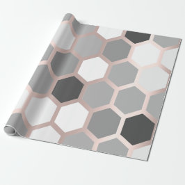 Grått Graphite Ro Guld Geometry Honungsbin Hexagon Presentpapper