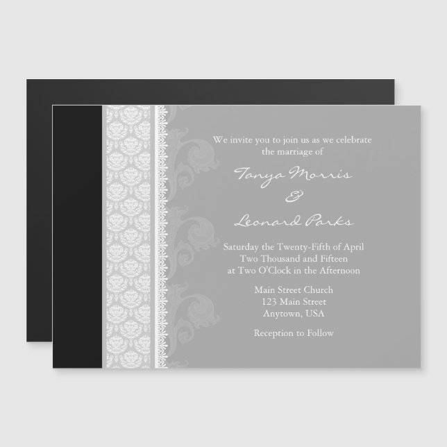 Grått Grått Black Modern Magnetic Wedding Investig Magnetisk Inbjudningskort (Fram/baksida)