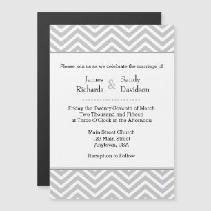 Grått Grått Chevron Magnetic Wedding bjudande Magnetisk Inbjudningskort