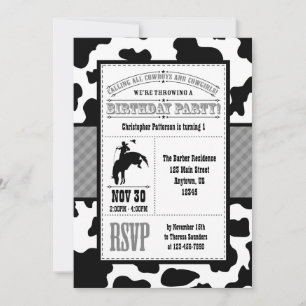 Grått Grått Cowhide Cowboy Birthday-inbjudan Inbjudningar