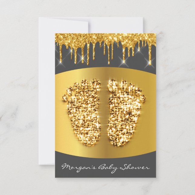 Grått Grått Drives Guld Royal Baby Shower Feet Boy Inbjudningar (Baksida)