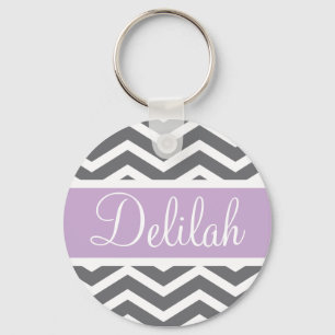 Grått Grått Lila Chevron eget namn Nyckelring