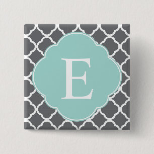 Grått Grått Mint Quatrefoil Monogram Knapp
