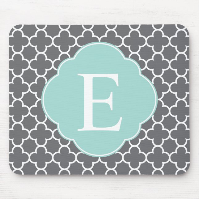 Grått Grått Mint Quatrefoil Monogram Musmatta (Framsidan)